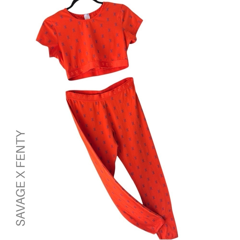 SAVAGE X FENTY | NWOT ORANGE LOUNGE SET COTTON CROP TOP & PANTS | SIZE: MEDIUM